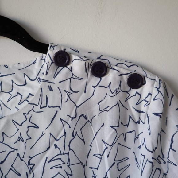 Vintage Southern Lady Botanical Print White and Blue Midi Dress - Picture 5 of 12